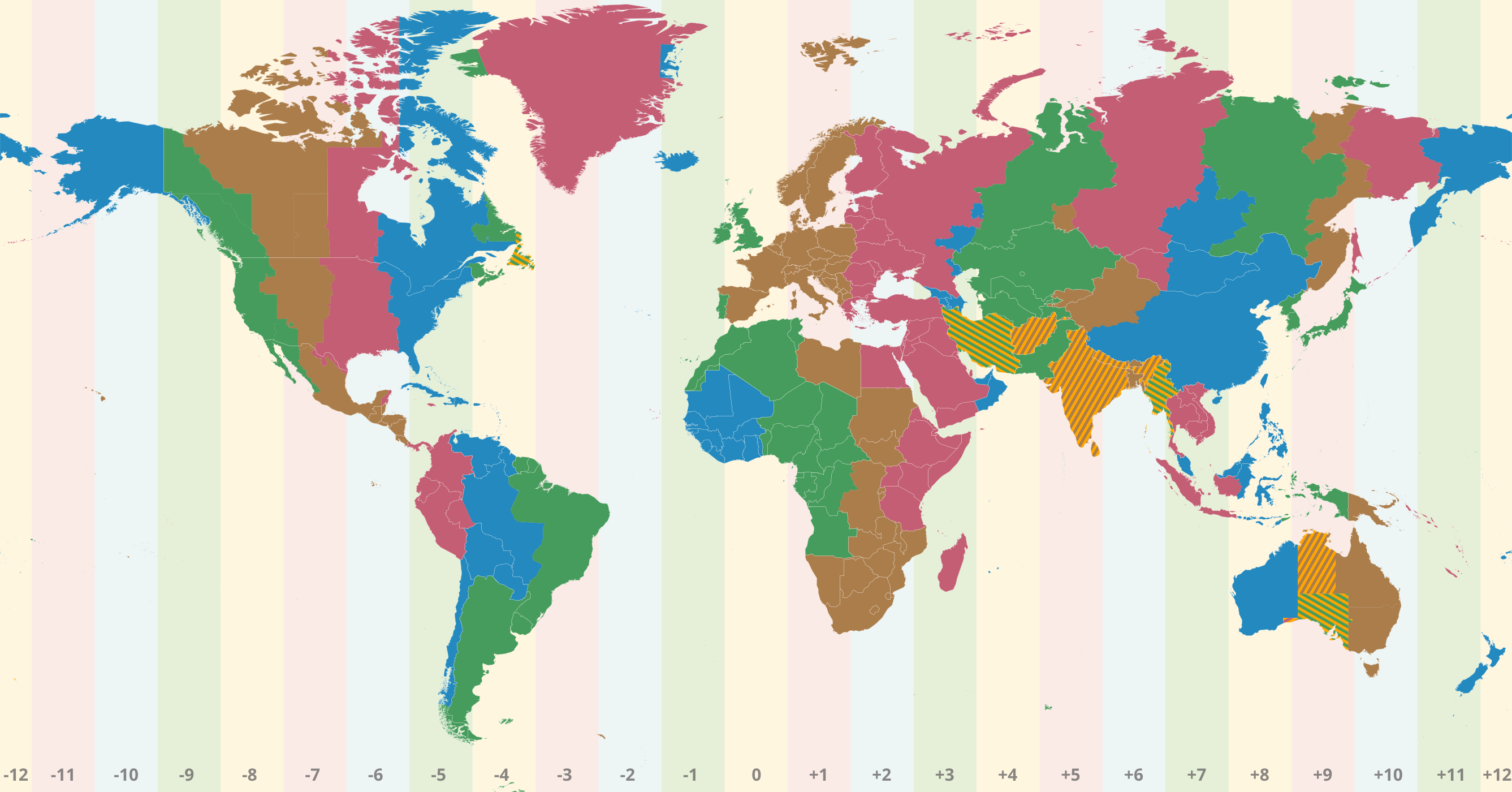 World map with highlighted time zone UTC+10